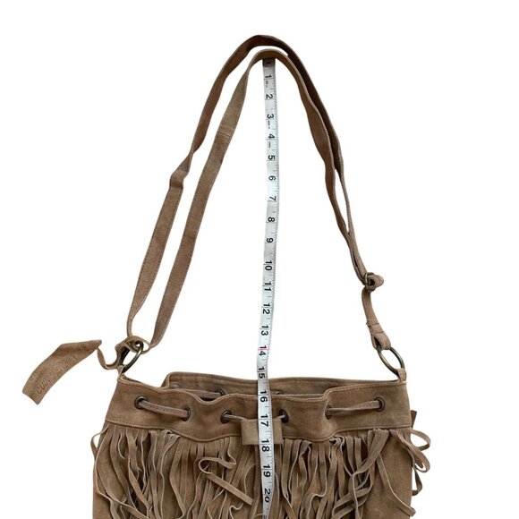 Aldo Fringed Cow Suede Leather Bucket Crossbody Bag Women's Brown Cowgirl Ranch - Picture 12 of 12